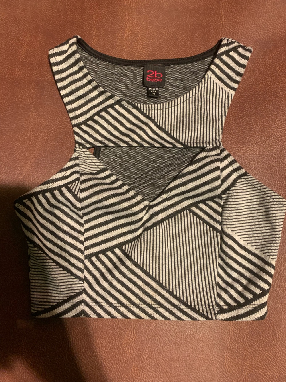 Bebe Black and White Geometric Top